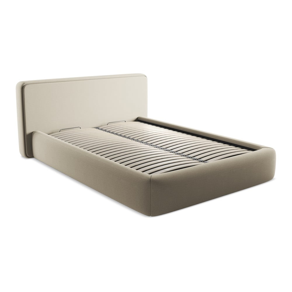Béžová čalúnená dvojlôžková posteľ s úložným priestorom s roštom 140x200 cm Kiana – Makamii