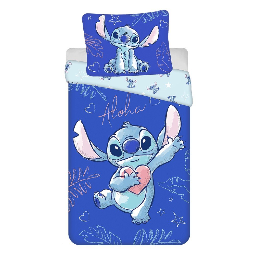 Modré bavlnené detské obliečky na jednolôžko 140x200 cm Lilo & Stitch "Aloha" – Jerry Fabrics