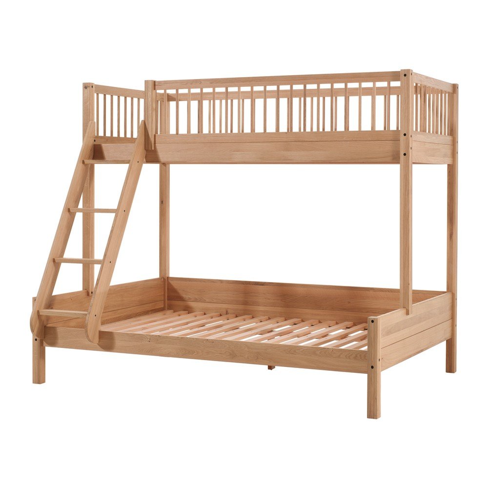 Poschodová detská posteľ z dubového dreva s roštom 140x200/90x200 cm v prírodnej farbe Forrest – Vipack