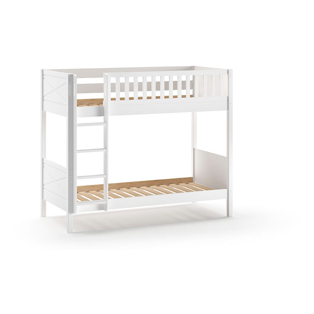 Biela poschodová detská posteľ z borovicového dreva s úložným priestorom 90x200 cm SCOTT – Vipack