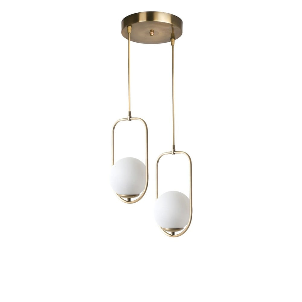 Závesné svietidlo v bielo-zlatej farbe so skleneným tienidlom ø 25 cm Ahu – Opviq lights