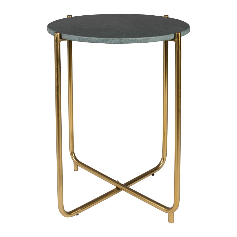 Zelený odkladací stolík s mramorovou doskou White Label Timpa