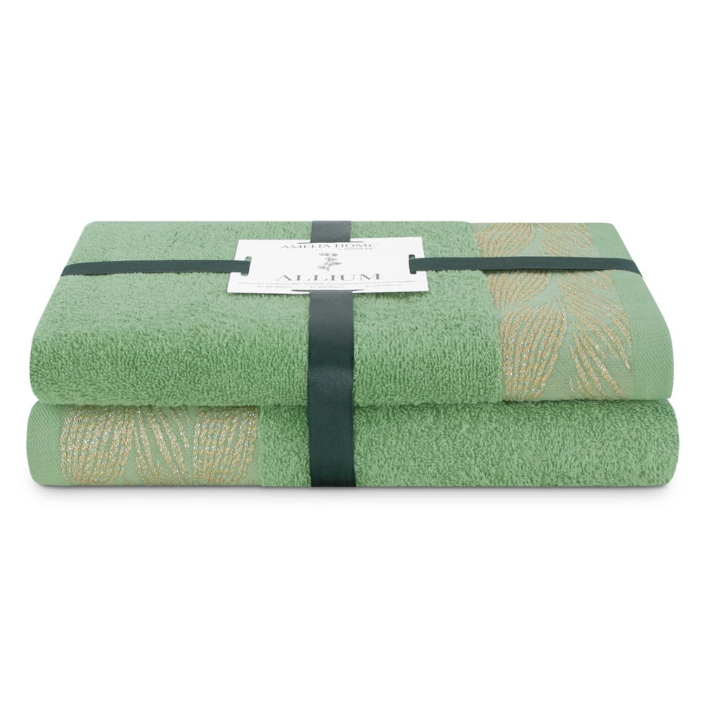 Svetlozelené froté bavlnené uteráky a osušky v súprave 2 ks Allium – Restilo