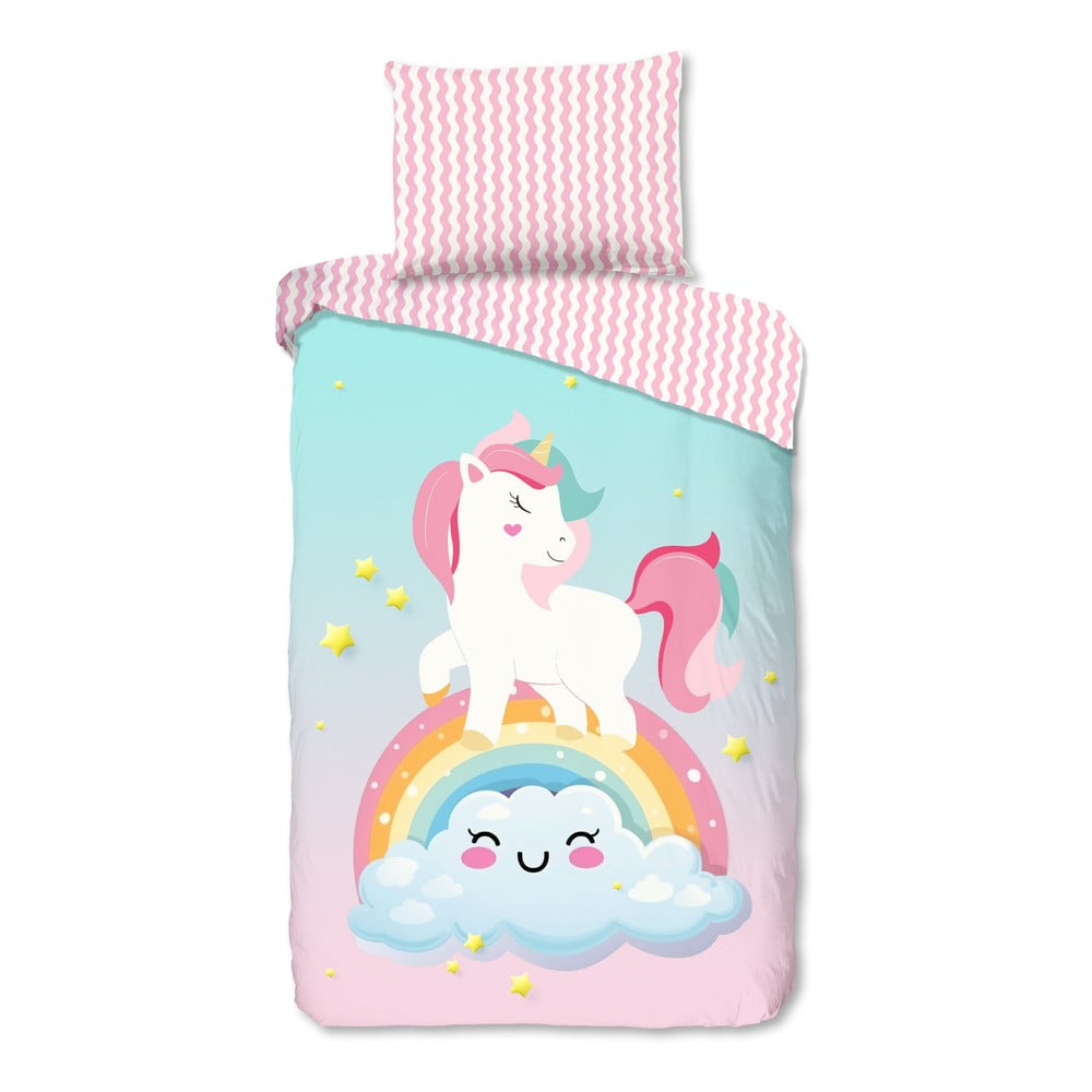 Ružové/tyrkysové bavlnené detské obliečky na jednolôžko 140x200 cm Sweety – Good Morning