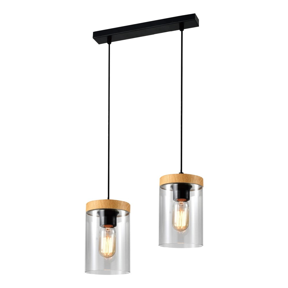 Závesné svietidlo so skleneným tienidlom v čierno-prírodnej farbe ø 12 cm Wels – Candellux Lighting