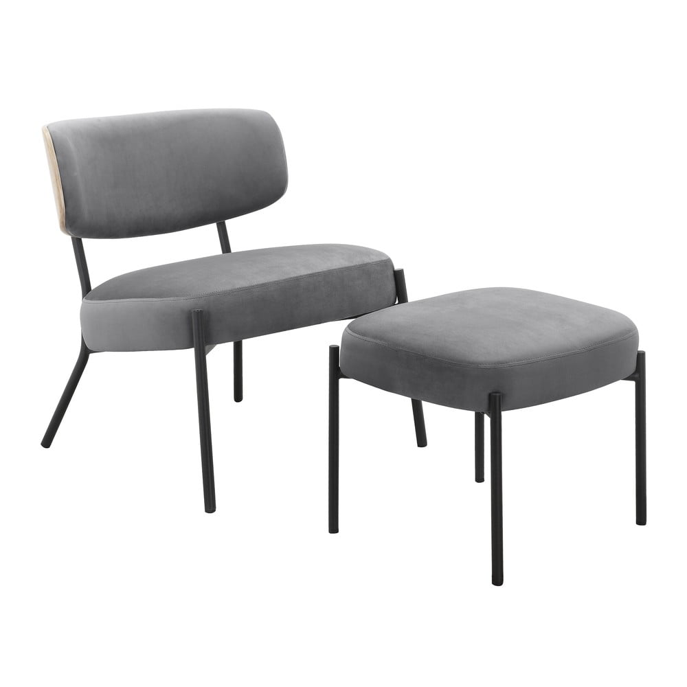 Sivé zamatové kreslo s podnožkou Jerry – Støraa