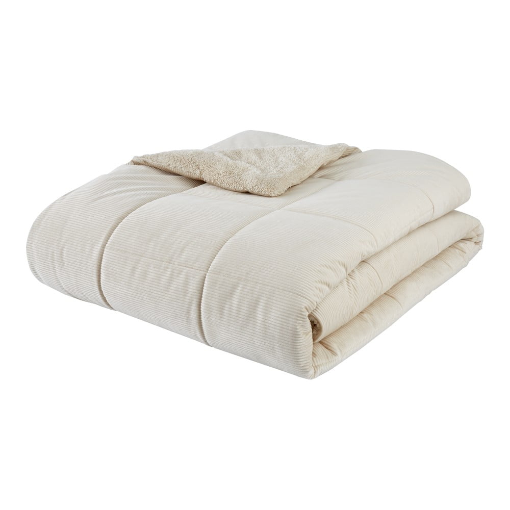 Krémovobiela prešívaná prikrývka z mikroplyšu na dvojlôžko 200x220 cm Cosy Cord - Catherine Lansfield