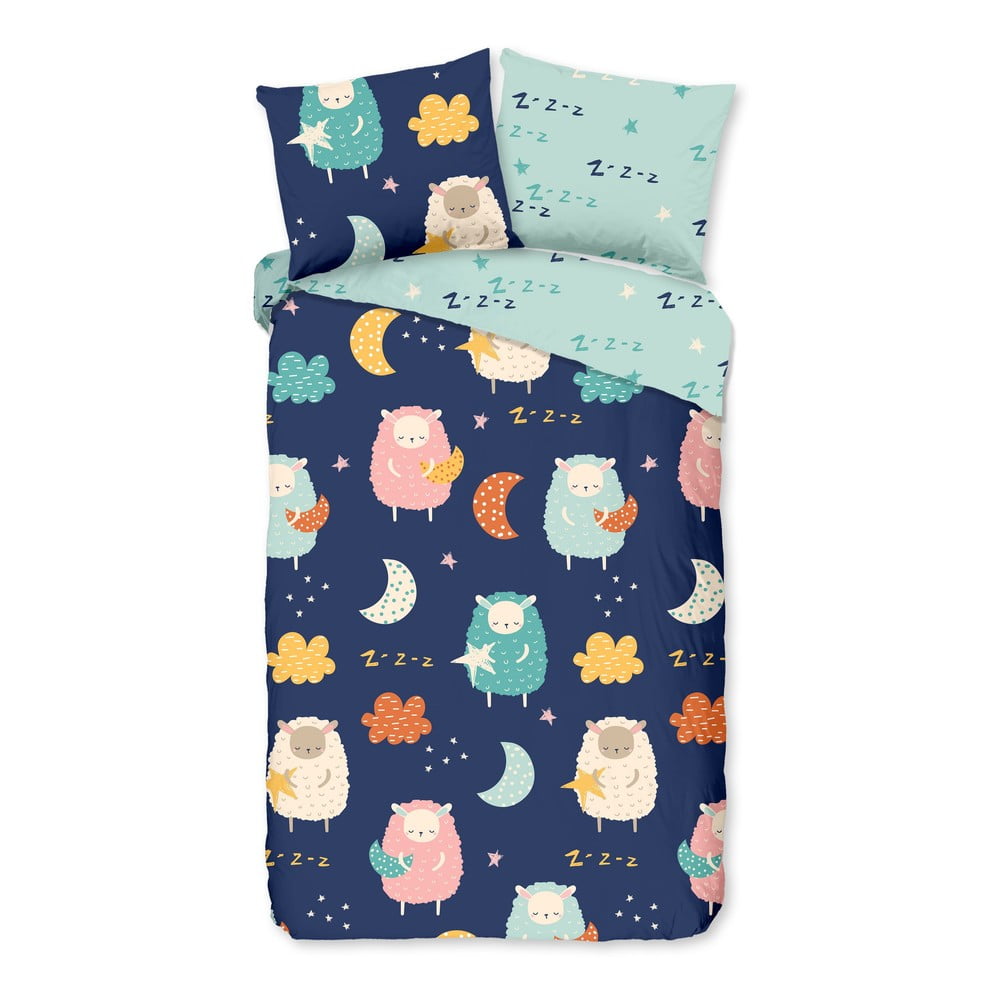 Modré bavlnené detské obliečky na jednolôžko/predĺžené 140x220 cm Sheep – Good Morning