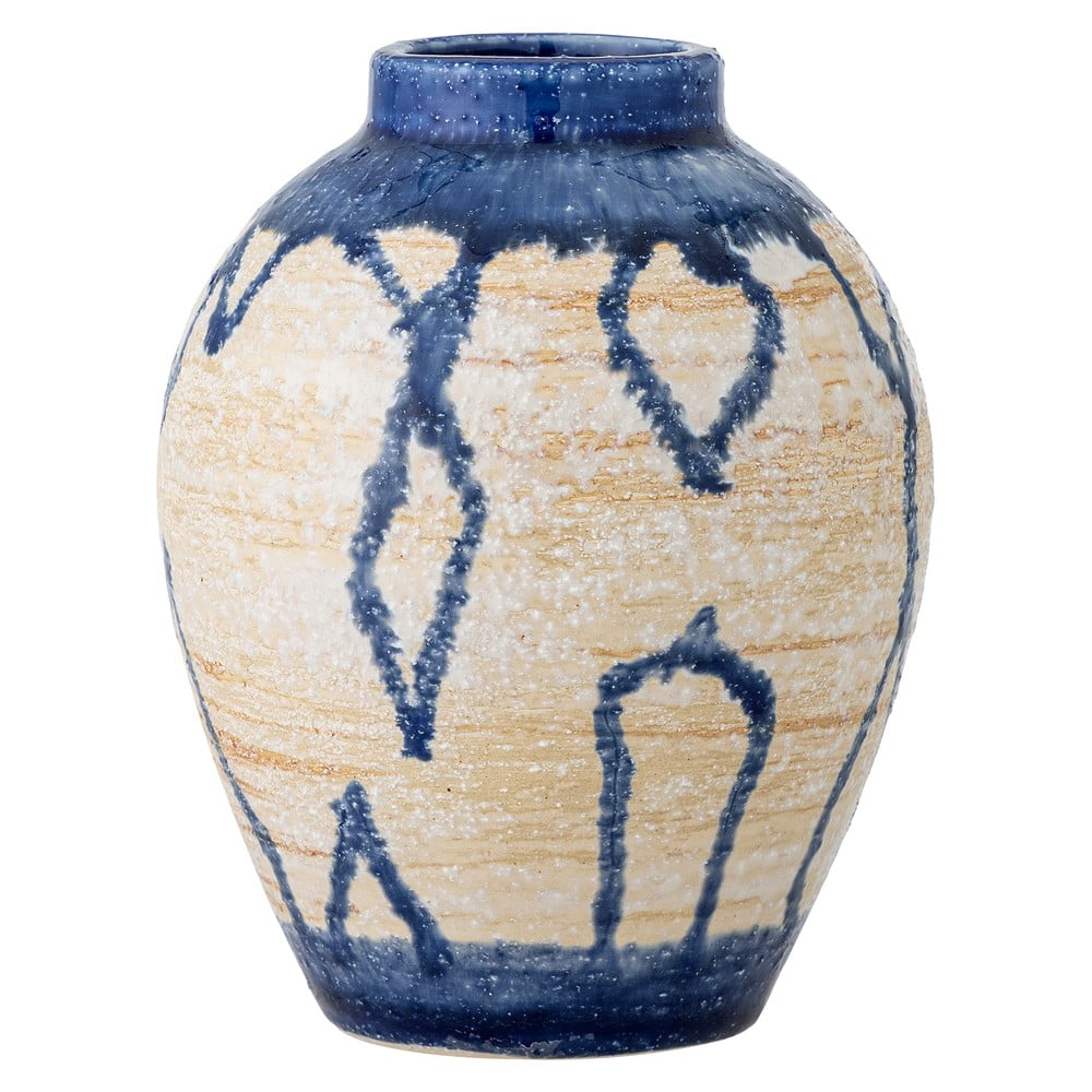 Modrá/krémová váza z kameniny (výška 16 cm) Avon – Bloomingville