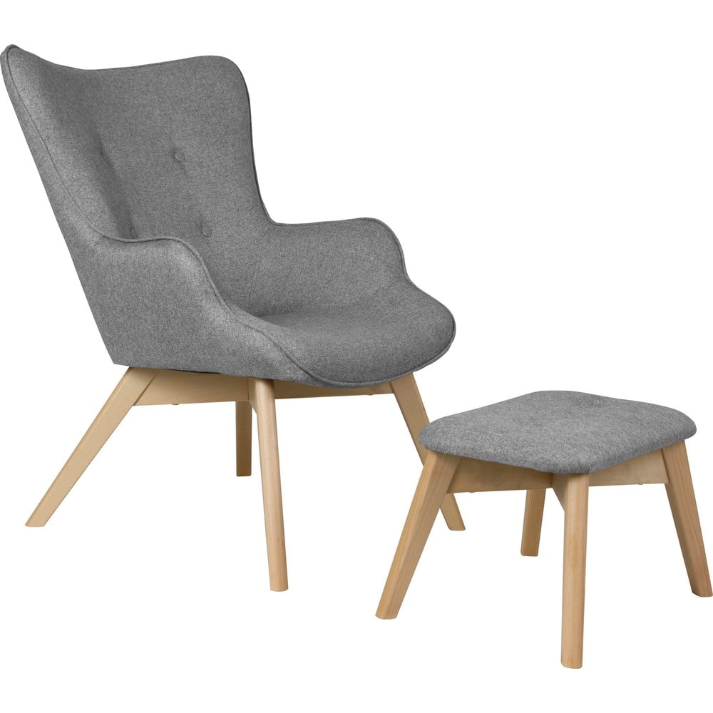 Sivé kreslo s podnožkou Niko – Ropez