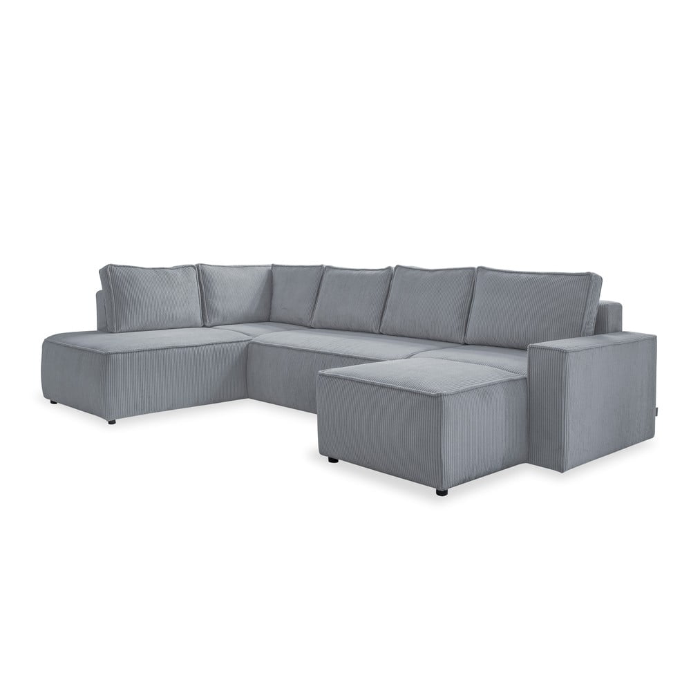 Svetlosivá menčestrová rozkladacia rohová pohovka (ľavý roh/do tvaru "U") Brave Dave – Miuform