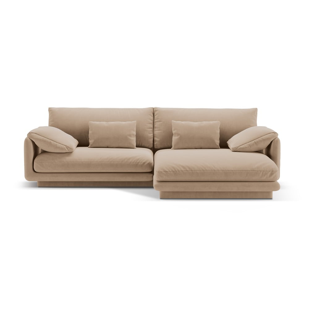 Béžová zamatová rohová pohovka (pravý roh/s leňoškou) Torino – Micadoni