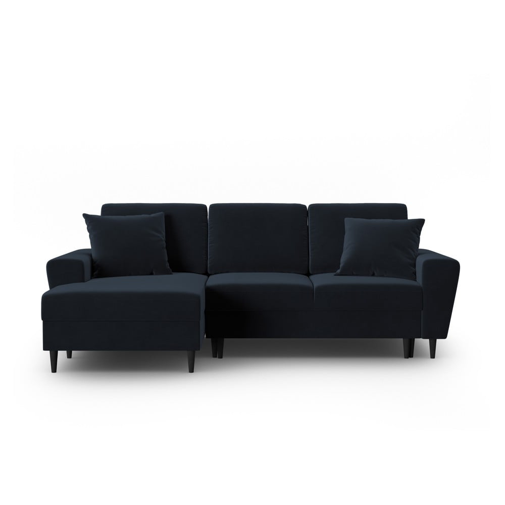 Tmavomodrá zamatová rozkladacia/s úložným priestorom rohová pohovka (ľavý roh/s leňoškou) Kyoto – Cosmopolitan Design