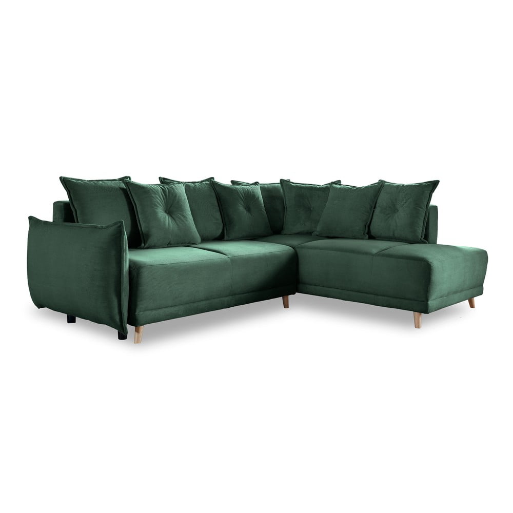 Zelená menčestrová rozkladacia rohová pohovka (pravý roh) Lazy Lukka – Miuform