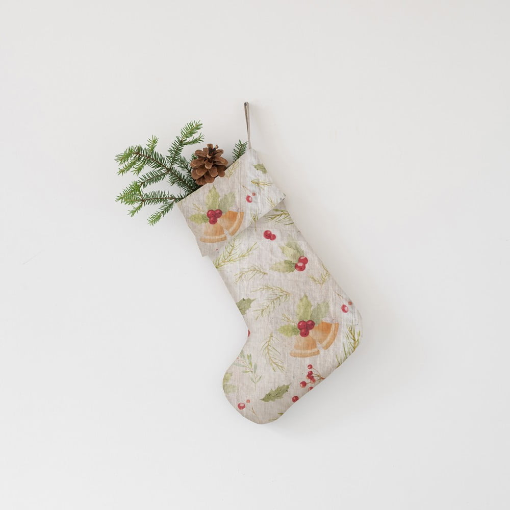 Látková vianočná pančucha Christmas Print Natural – Linen Tales