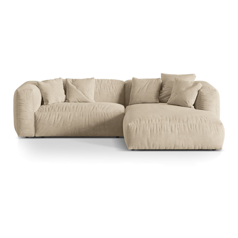 Béžová zamatová modulárna rohová pohovka (pravý roh/s leňoškou) Martina – Micadoni