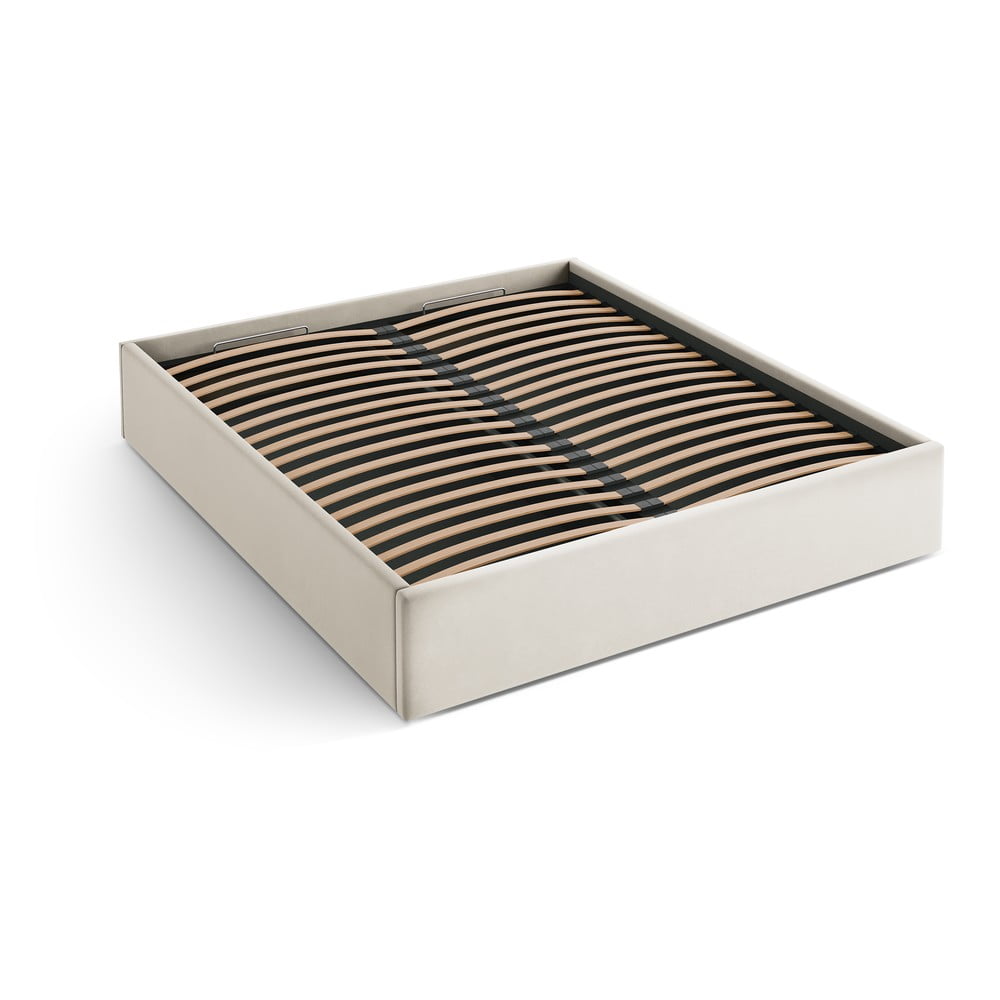 Béžová čalúnená dvojlôžková posteľ s úložným priestorom/bez čela s roštom 140x200 cm Susan – Micadoni