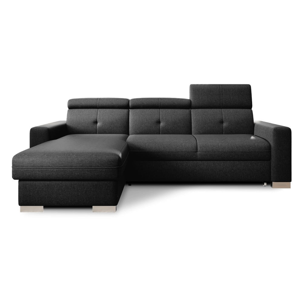 Čierna rozkladacia/s úložným priestorom rohová pohovka (ľavý roh/s leňoškou) Fresia – ELTAP