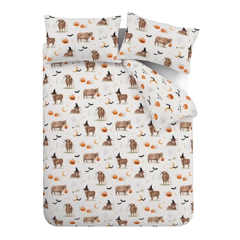 Sivobéžové obliečky na dvojlôžko/predĺžené 230x220 cm Halloween Highland Cow – Catherine Lansfield