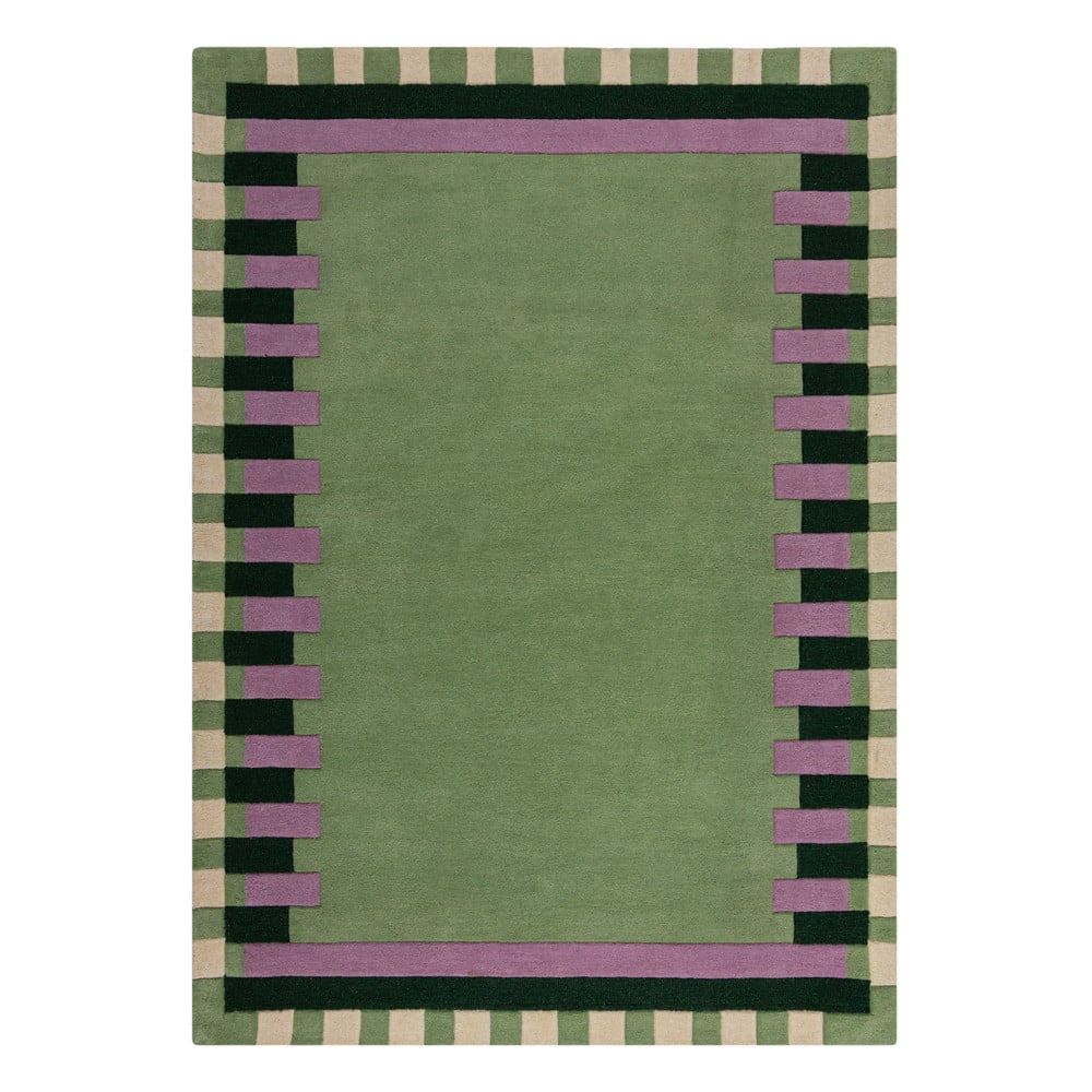 Zeleno-fialový ručne tkaný vlnený koberec 160x230 cm Kai Wool Border - Flair Rugs