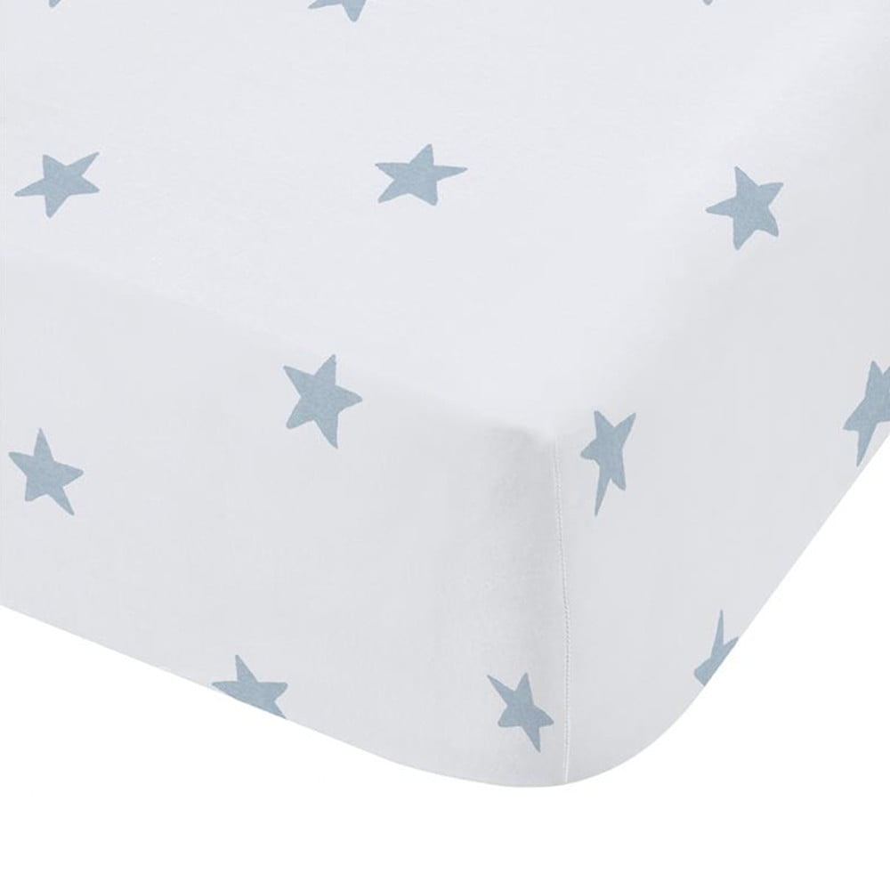 Biela/modrá napínacia bavlnená detská plachta na jednolôžko 90x190 cm Mini Star & Stripes – Bianca