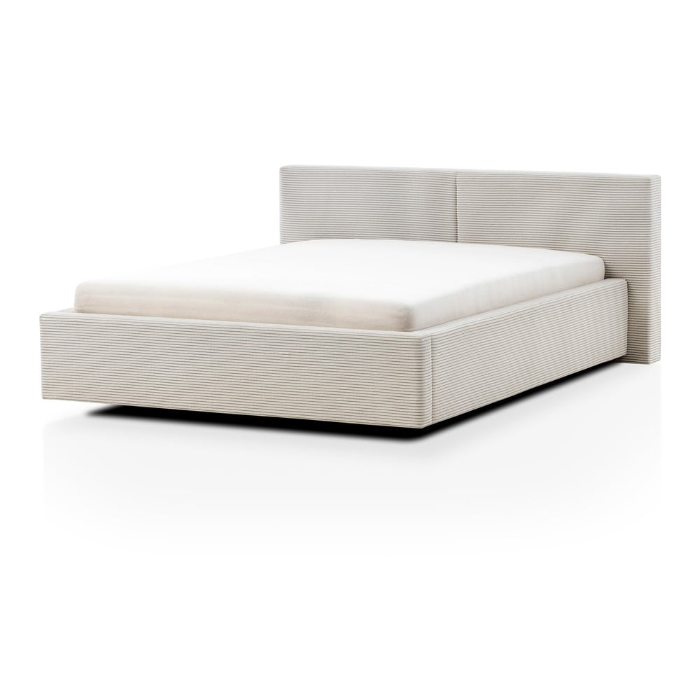 Béžová čalúnená dvojlôžková posteľ s úložným priestorom s roštom 140x200 cm Cube – Meise Möbel
