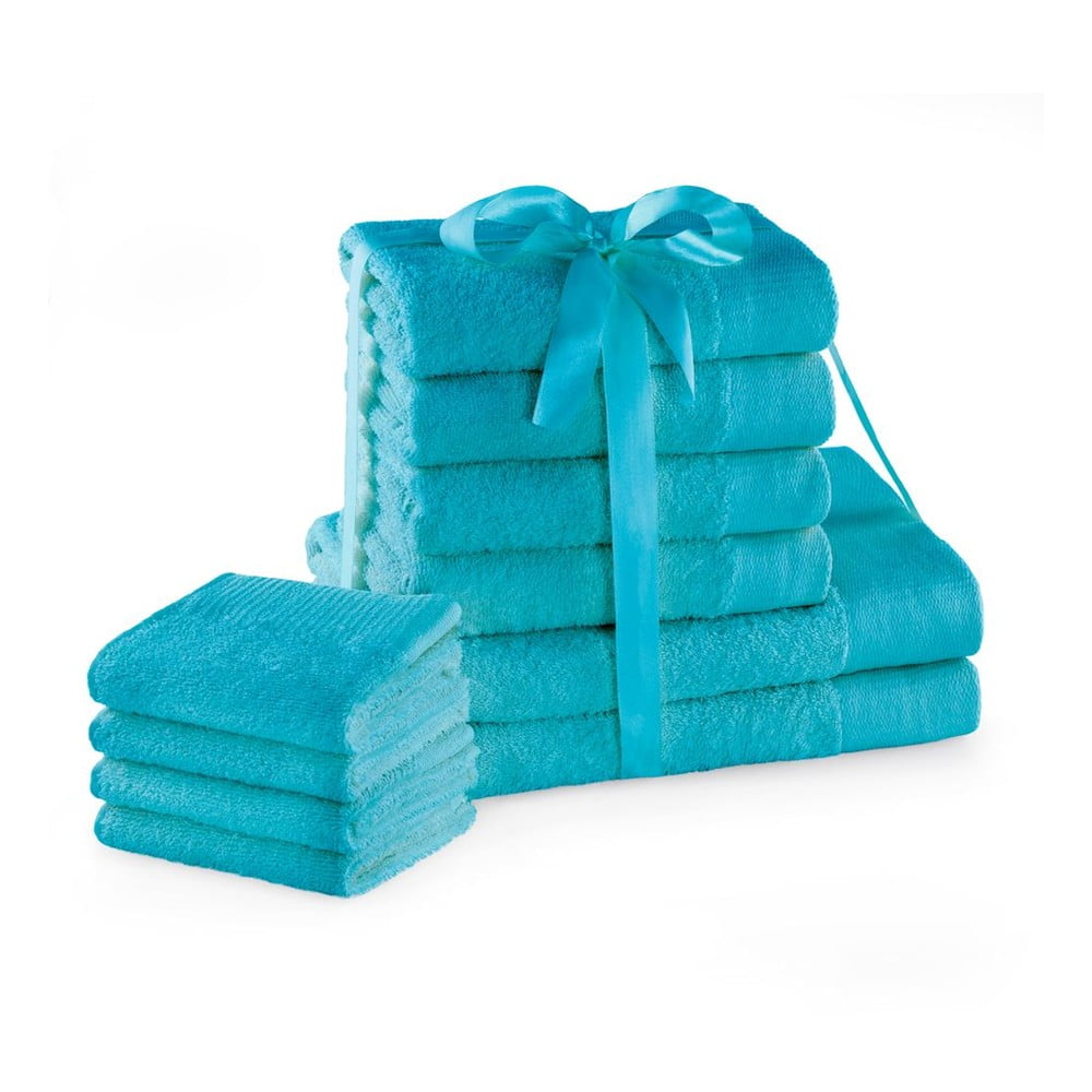 Tyrkysovomodré froté bavlnené uteráky a osušky v súprave 10 ks Amari – Restilo