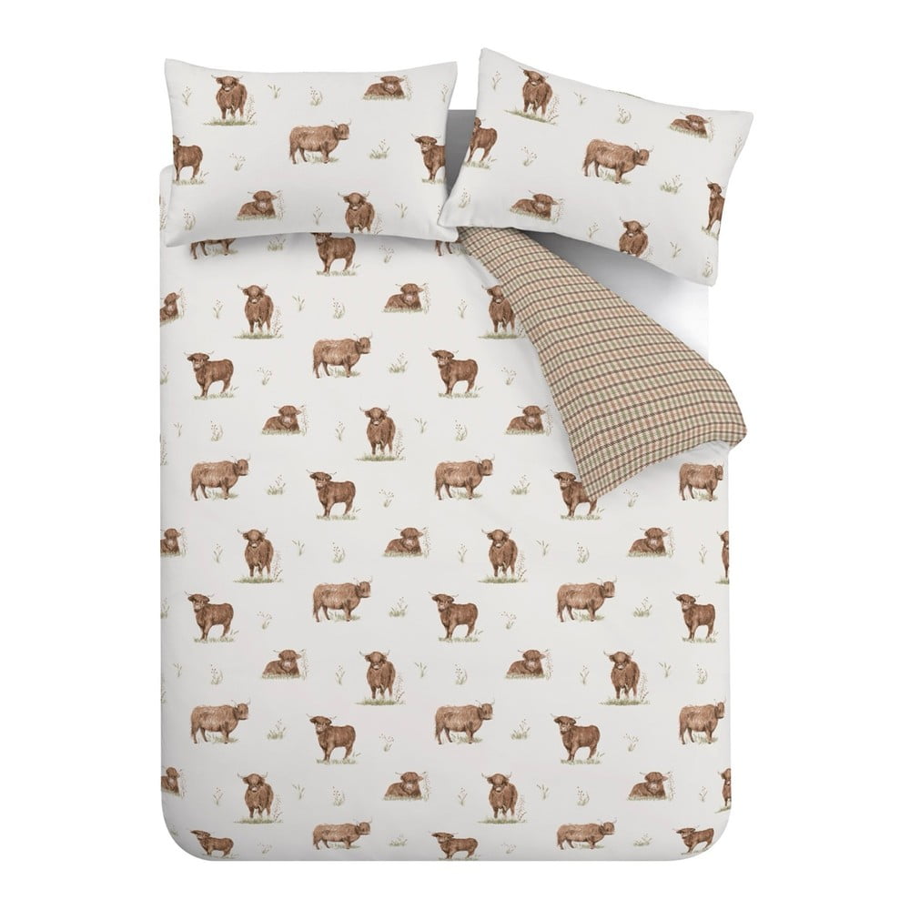 Hnedé/béžové obliečky na dvojlôžko 200x200 cm Angus Highland Cow – Catherine Lansfield