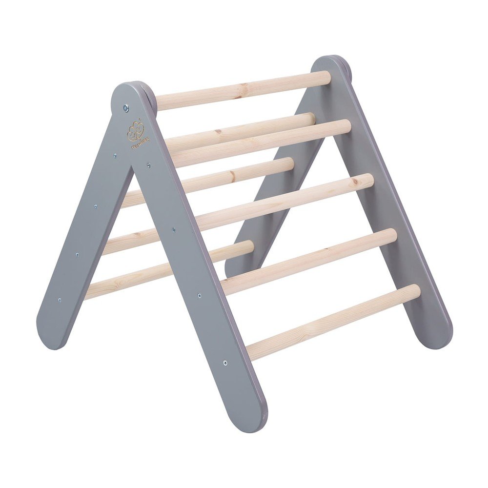 Sivý pikler trojuholník z borovicového dreva 60x60x60 cm Montessori – Meowbaby