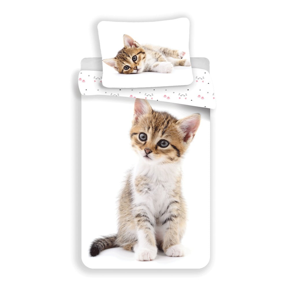 Biele bavlnené detské obliečky na jednolôžko 140x200 cm Kitten – Jerry Fabrics