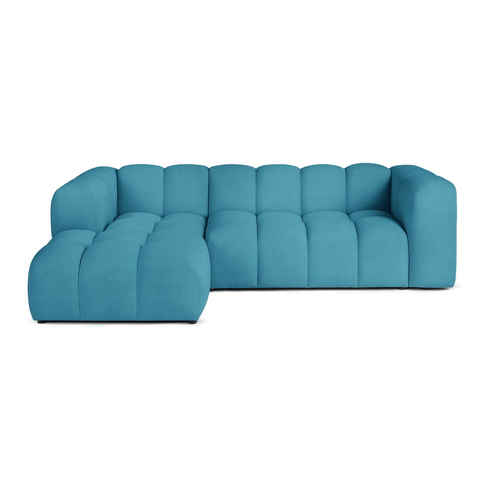 Tyrkysová zamatová rohová pohovka (ľavý roh/s leňoškou) Cube – Bonami Selection