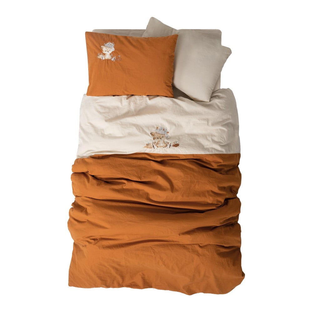 Oranžové/béžové bavlnené detské obliečky do postieľky s plachtou/4-dielne 100x150 cm Clever – Mijolnir