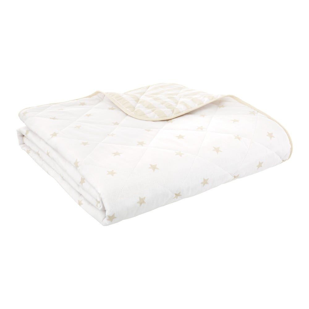 Biely/béžový bavlnený prešívaný detský pléd 135x190 cm Mini Star & Stripes – Bianca