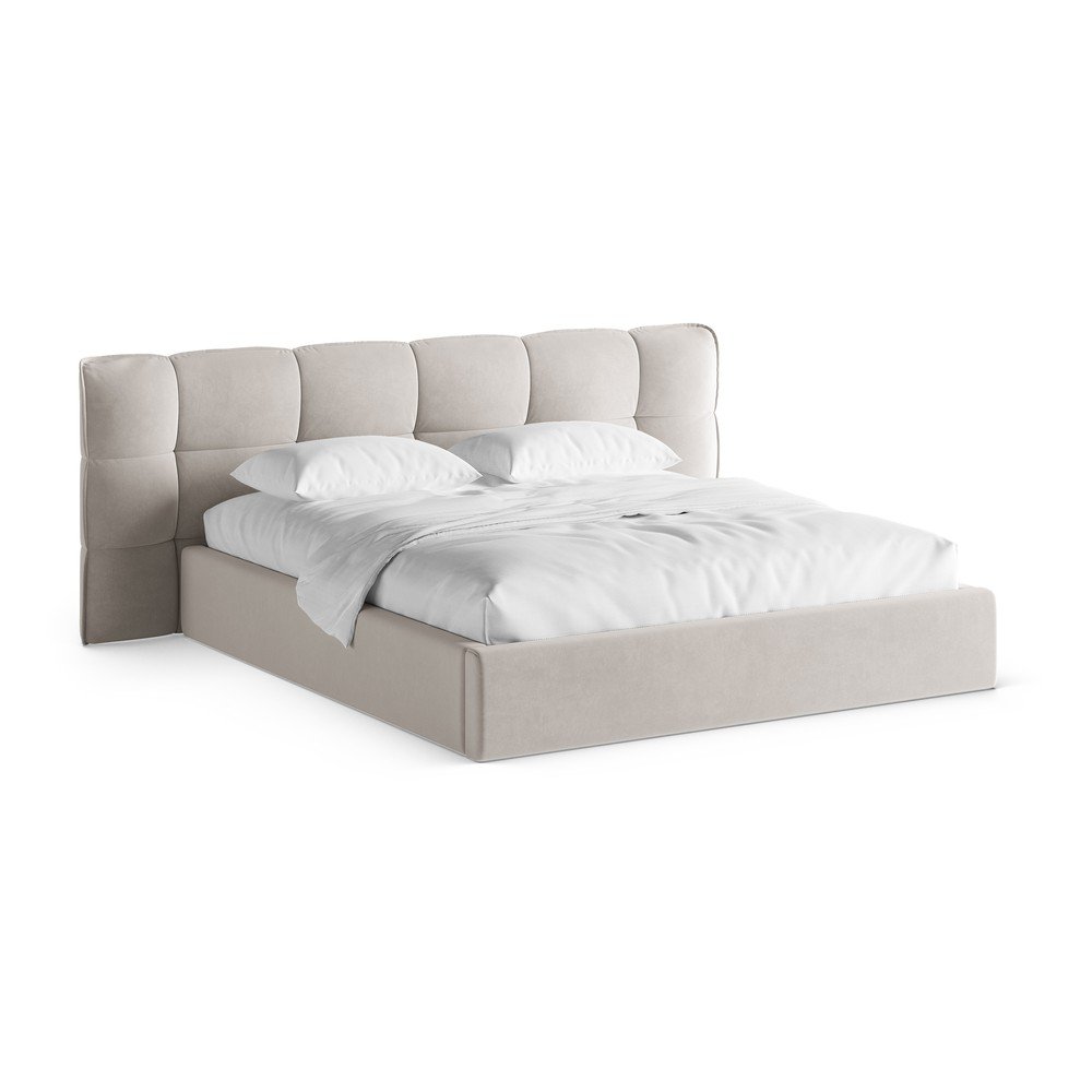 Béžová čalúnená dvojlôžková posteľ s úložným priestorom s roštom 180x200 cm Eric – Micadoni