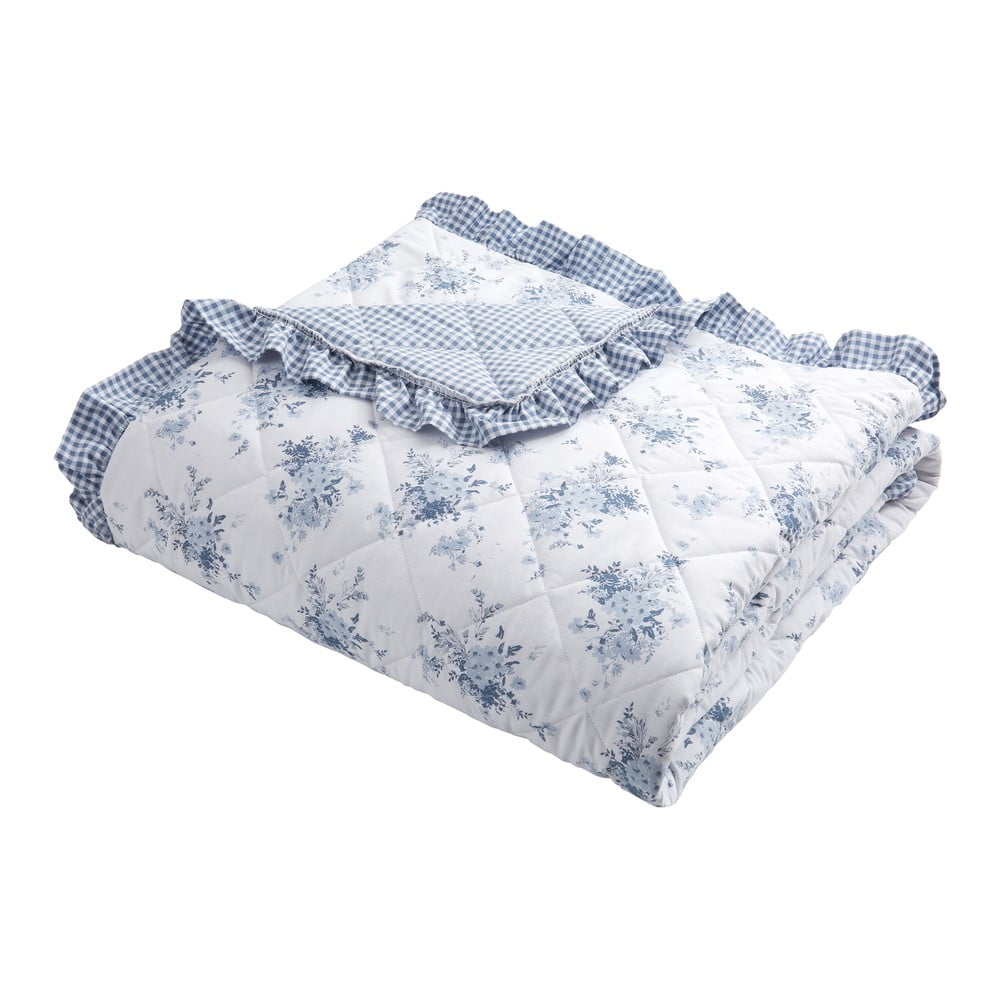 Bielo-modrý prešívaný pléd 220x230 cm Lucie Floral Frill – Catherine Lansfield