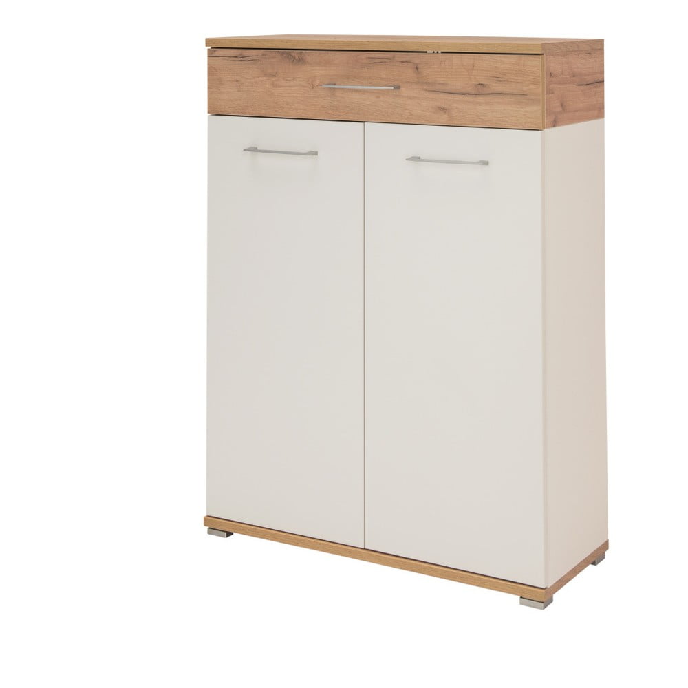 Biela prírodná skrinka na topánky v dekore dubu v dekore duba so zásuvkami Topix – Germania