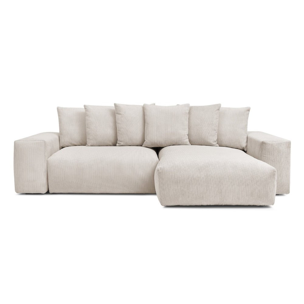 Krémovobiela menčestrová rozkladacia/s úložným priestorom rohová pohovka Voltaire – Bobochic Paris