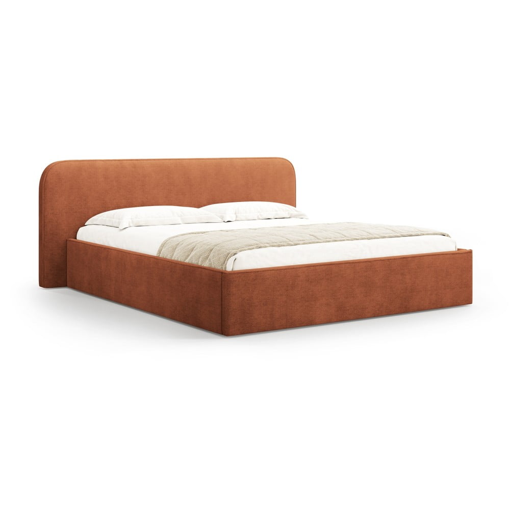 Čalúnená dvojlôžková posteľ s úložným priestorom s roštom 200x200 cm v tehlovej farbe Elizabeth – Micadoni