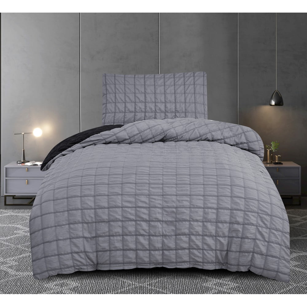 Čierno-sivé krepové obliečky na jednolôžko 140x200 cm Naomi – My House