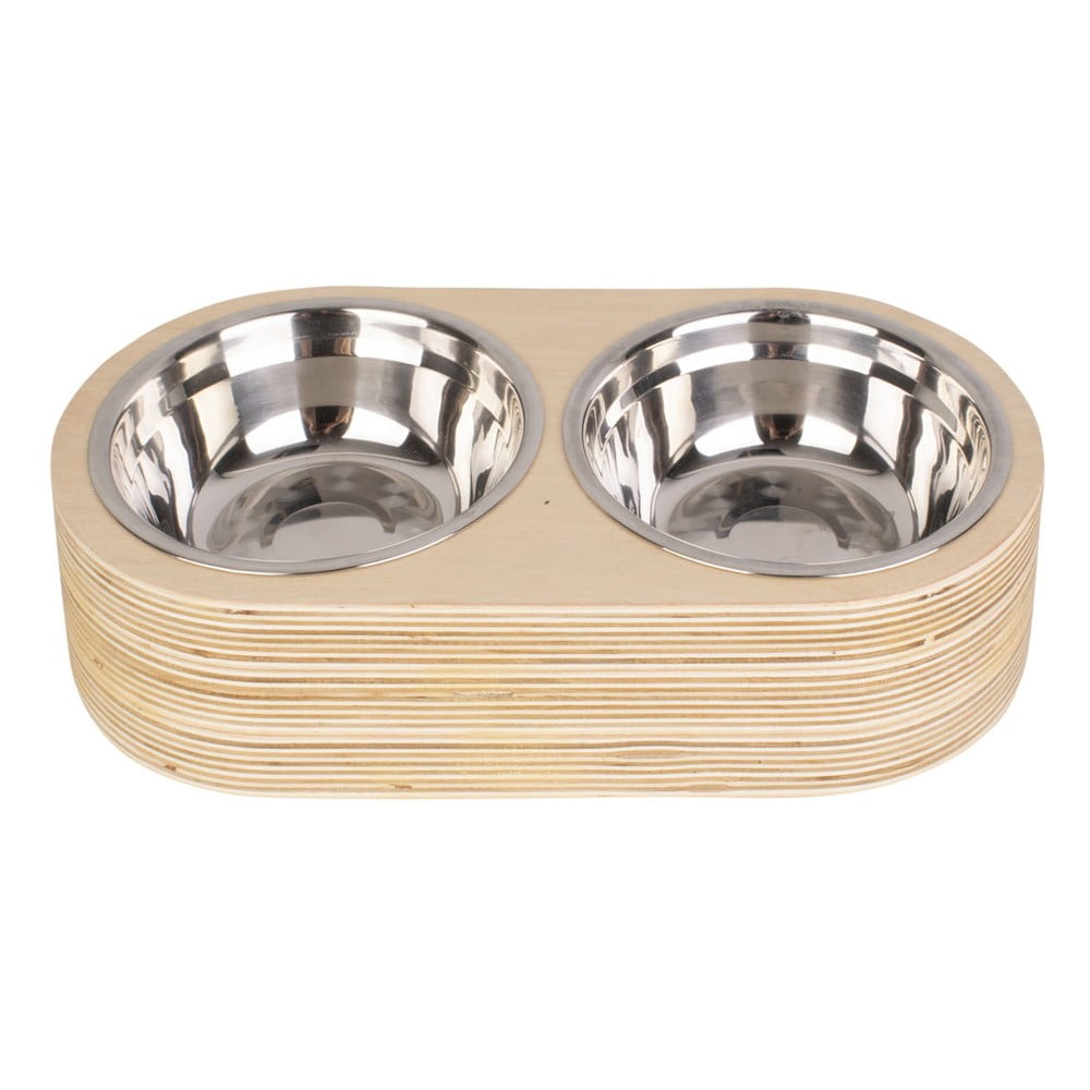 Súprava 2 kovových misiek vo svetlom drevenom podstavci PT LIVING Pet