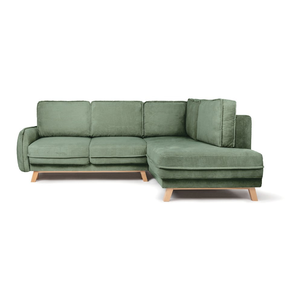 Svetlozelená menčestrová rozkladacia rohová pohovka (pravý roh) Tori – Bonami Selection