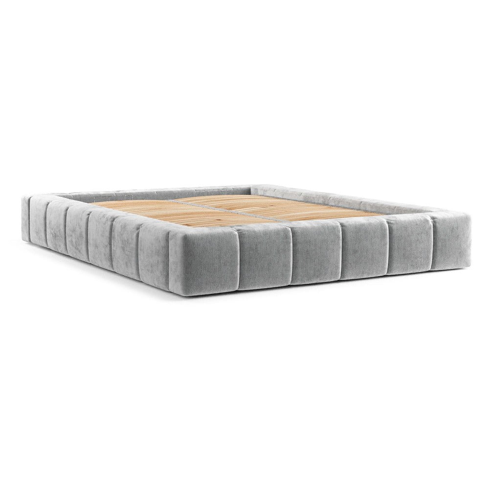 Svetlosivá čalúnená dvojlôžková posteľ s úložným priestorom s roštom 180x200 cm Aruba L – Maison de Rêve
