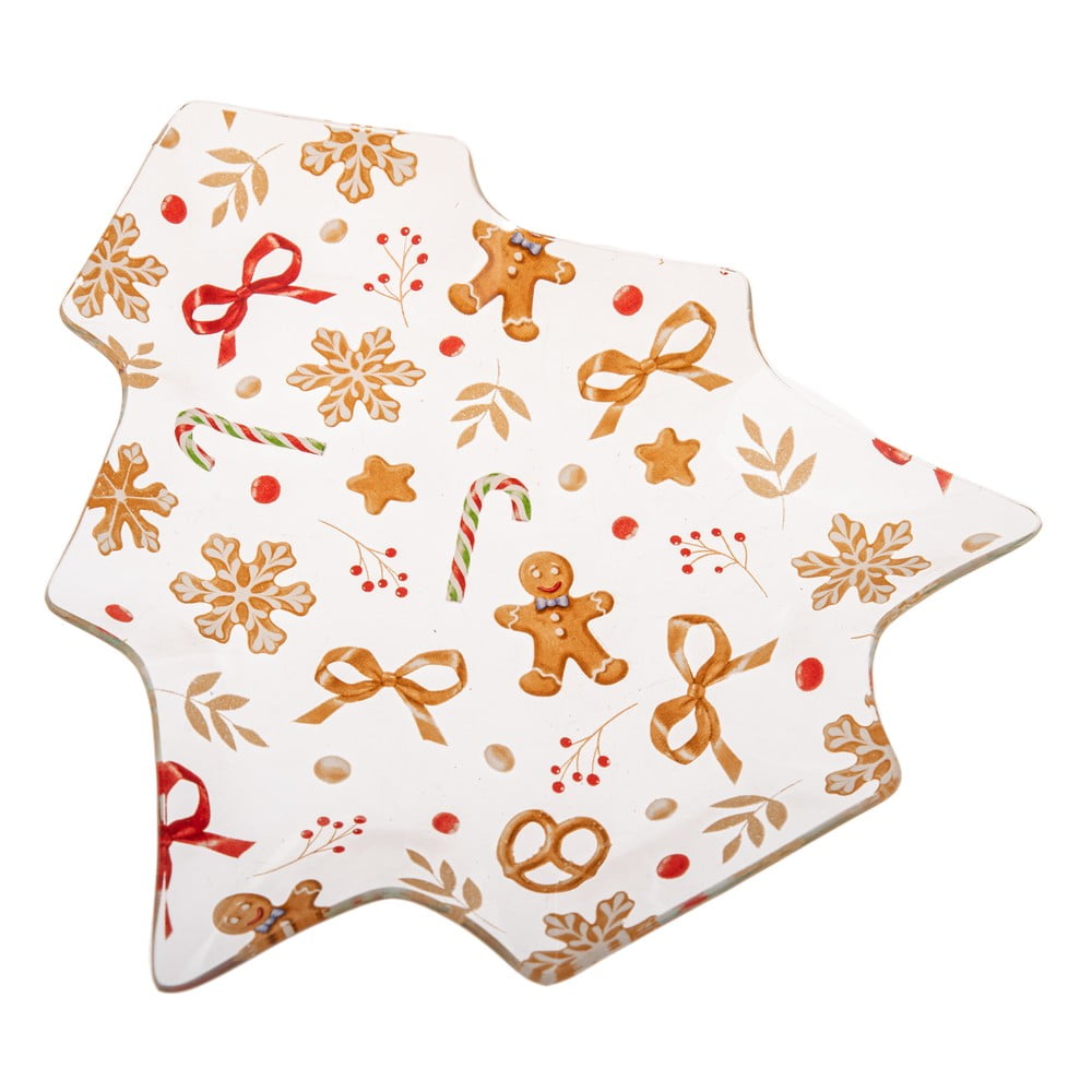 Biely servírovací sklenený tanier s vianočným motívom Gingerbread – Dakls