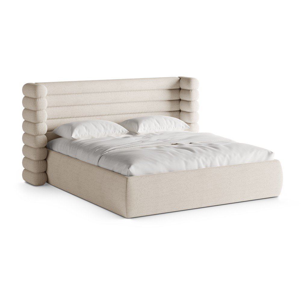 Béžová čalúnená dvojlôžková posteľ s úložným priestorom s roštom 160x200 cm Mount – Micadoni