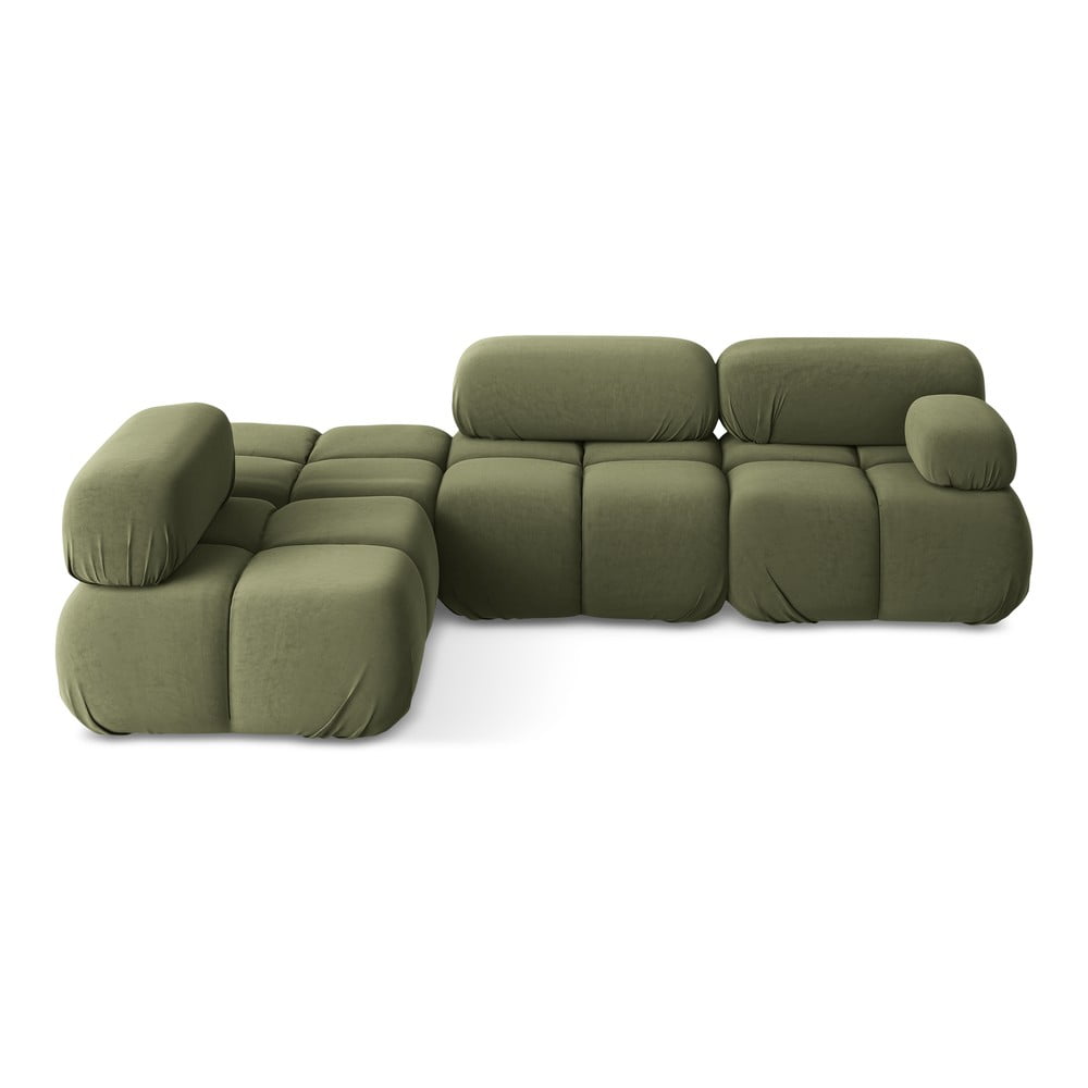 Svetlozelená zamatová modulárna rohová pohovka (ľavý roh) Lokua – Makamii