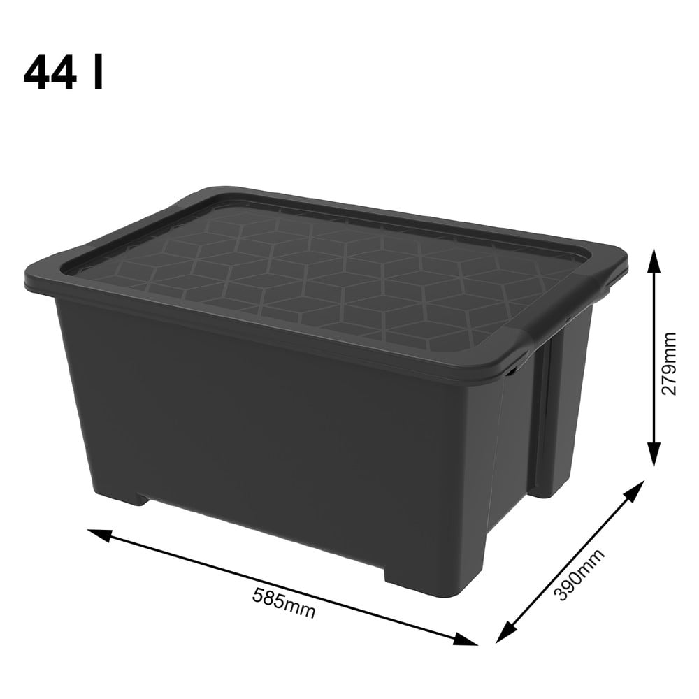 Lesklo čierny plastový úložný box s vekom Evo Easy - Rotho