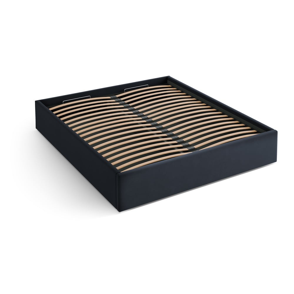 Tmavomodrá čalúnená dvojlôžková posteľ s úložným priestorom/bez čela s roštom 180x200 cm Susan – Micadoni