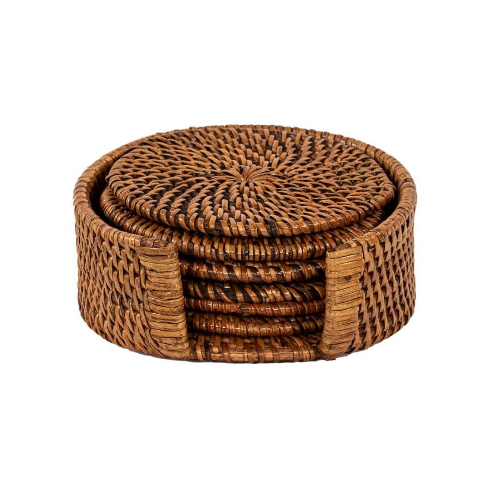 Hnedé ratanové tácky v súprave 6 ks – Tiseco Home Studio