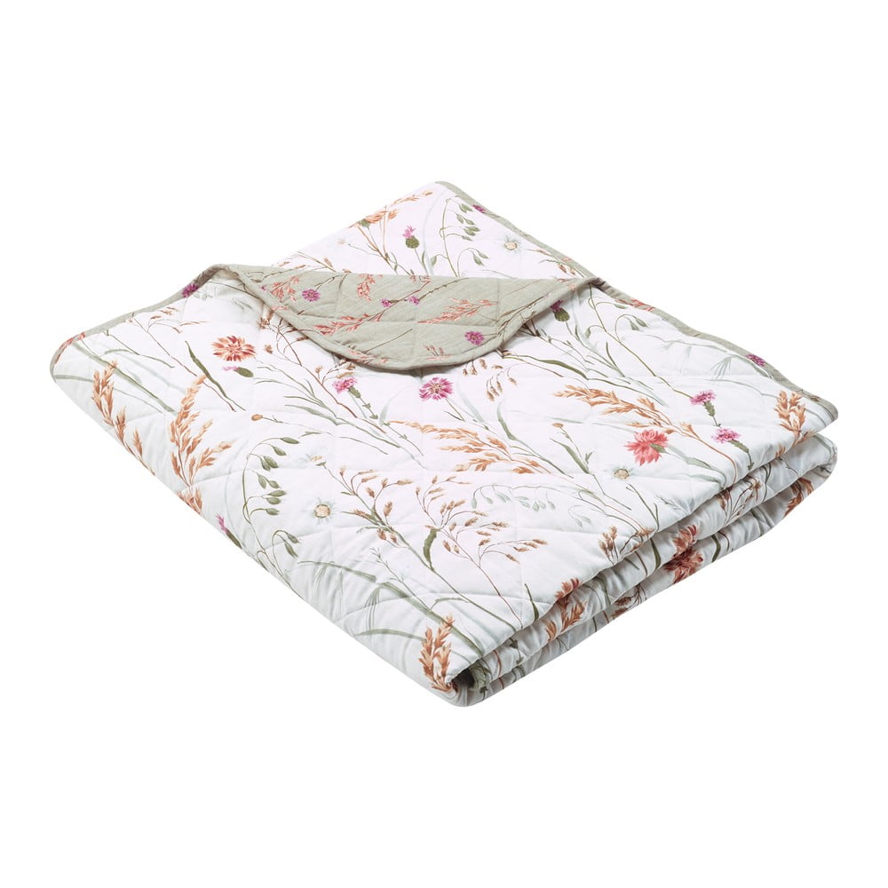 Zelený/béžový bavlnený prešívaný pléd 200x220 cm Grasmere Floral – Catherine Lansfield