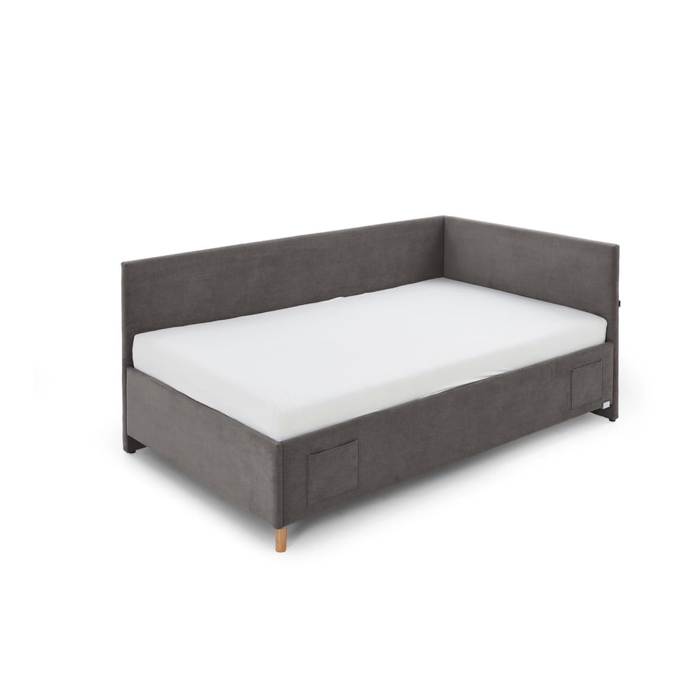 Antracitová čalúnená rohová detská posteľ s úložným priestorom s roštom 90x200 cm Cool – Meise Möbel